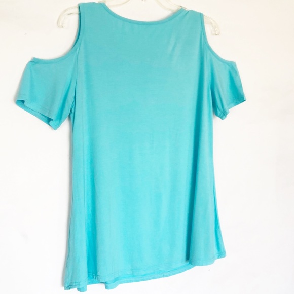 Sky Blue Cold Shoulder Top, Size Large - Picture 6 of 12